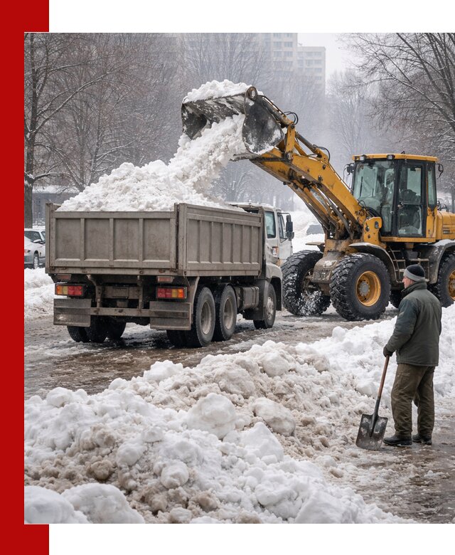 Вывоз снега грузовой техникой в Альметьевске оперативно и чисто